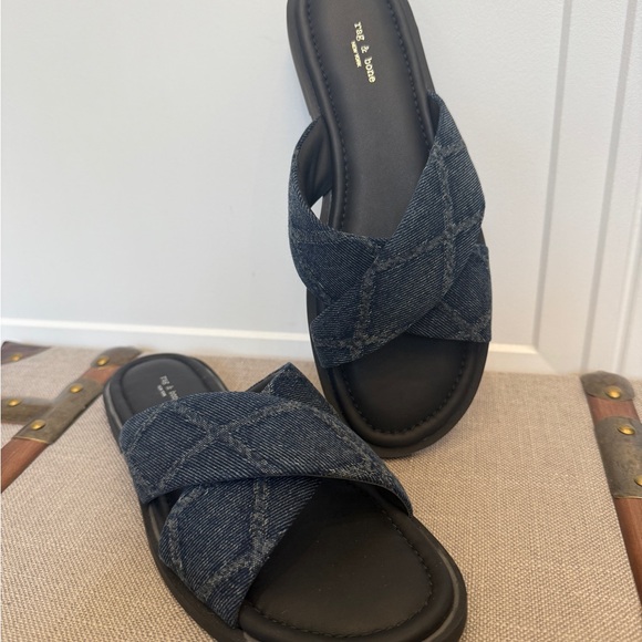 NWOB Rag & Bone Geo Cross-Strap Denim Sandals 37 retail $238 - Picture 6 of 6